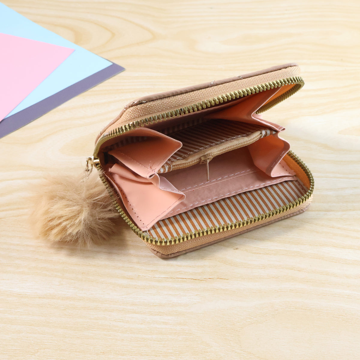 Stylish Kids Wallet With Soft Fur Zip Puller (1 Pc)