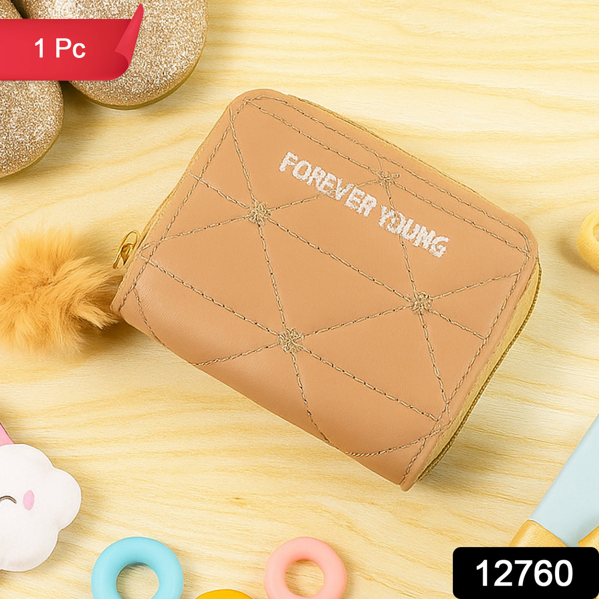 Stylish Kids Wallet With Soft Fur Zip Puller (1 Pc)